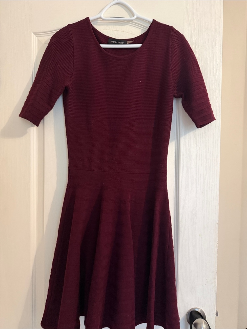 Ivanka Trump Burgundy Ribbed Fit & Flare Midi Dress